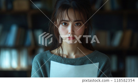 拿著文件表情複雜的女人 118582354