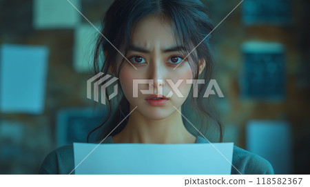 拿著文件表情複雜的女人 118582367