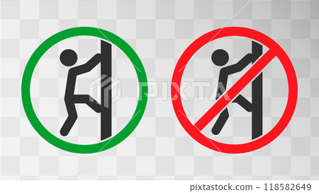No climbing and climbing allowed icon symbol. Climbing not allowed sign. Do not climb logo.  illustration image. 118582649