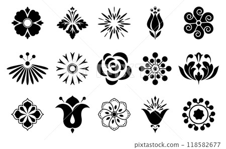 Flowers icon set. Flowers isolated on transparent background. Flowers in modern simple. Cute round flower plant nature collection. Vector illustrator 118582677