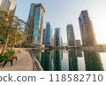 Panoramic view of Jumeirah Lakes Towers in Dubai, UAE 118582710