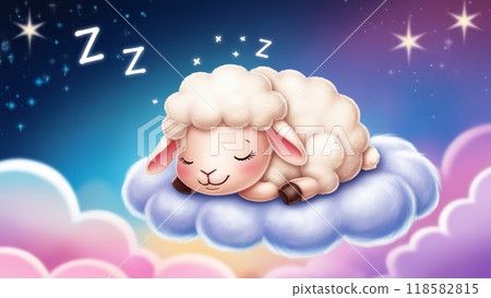 可愛的羊夢見睡在雲上 118582815