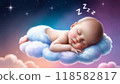可愛的寶寶夢見睡在雲上 118582817