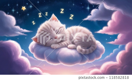 可愛的貓夢見睡在雲上 可愛的貓夢見睡在雲上 118582818