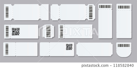 Ticket Empty template. Concert movie theater boarding blank white tickets lottery coupons . Vector Ticket Empty template. Concert movie theater boarding blank white tickets lottery coupons . Vector 118582840