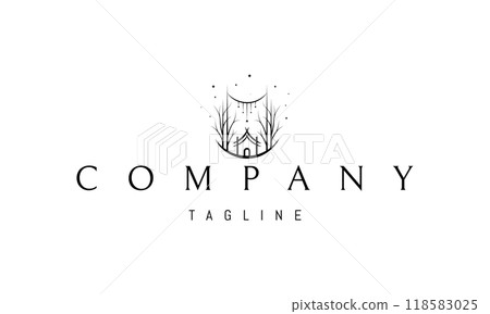 Vector logo with an abstract image of a magical hut in the forest. Vector logo with an abstract image of a magical hut in the forest. 118583025