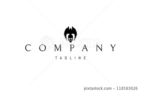 Vector logo with an abstract image of an eagle holding a skull in its claws. Vector logo with an abstract image of an eagle holding a skull in its claws. 118583026