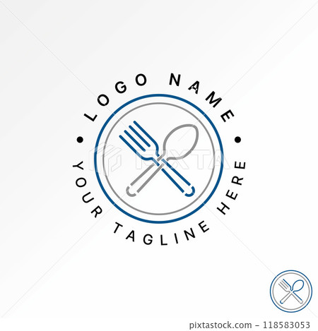 Logo design graphic concept creative premium vector stock abstract simple unique line spoon fork on food plate. Related to beverage cooking restaurant 118583053