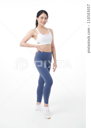 Beautiful young asian sport woman with sportswear ready for exercise on white background, Advertising sportswear and yoga wear, Healthy lifestyle, sport. 118583057