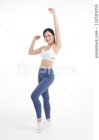 Beautiful young asian sport woman with sportswear ready for exercise on white background, Advertising sportswear and yoga wear, Healthy lifestyle, sport. Beautiful young asian sport woman with sportswear ready for exercise on white background, Advertising sportswear and yoga wear, Healthy lifestyle, sport. 118583059