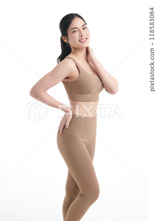 Beautiful young asian sport woman with sportswear ready for exercise on white background, Advertising sportswear and yoga wear, Healthy lifestyle, sport. 118583064