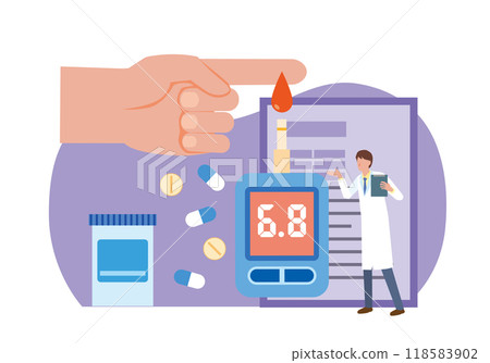 Illustration of blood glucose measurement Illustration of blood glucose measurement 118583902