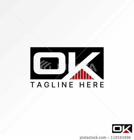 Logo design graphic concept abstract creative premium vector stock initial OK font block wood wall roof house. Related to monogram typography property 118583996