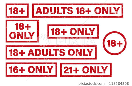 Adult only warning red stamp set. 18+ adults only rubber Stamp vector illustration 118584208