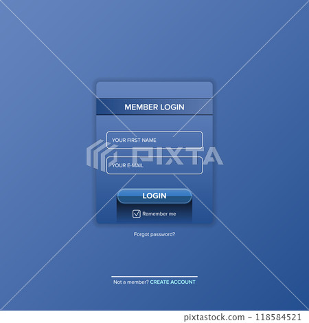 Login form web page design template or mock up. Mobile website ui vector elements set. Login form web page design template or mock up. Mobile website ui vector elements set. 118584521