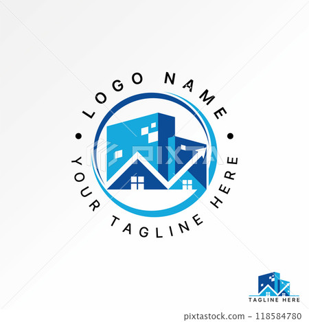 Logo design graphic concept abstract creative premium vector stock arrow trading roof house tech building circle swoosh for home property agent loan 118584780