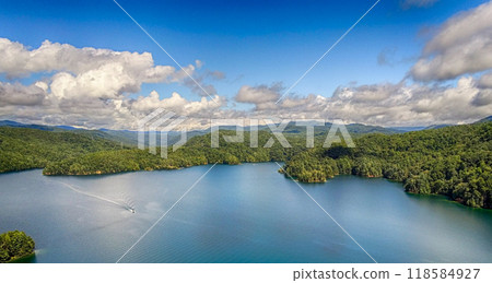 Aerial of South Carolina Lake Jocassee Gorges Upstate Mountains 118584927