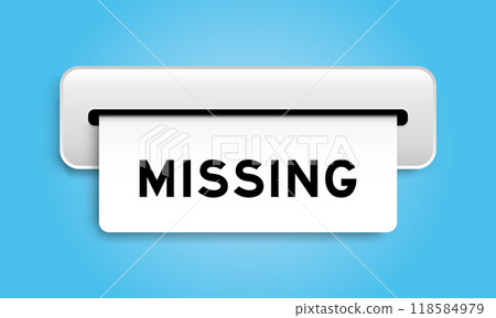 White coupon banner with word missing from machine on blue color background 118584979