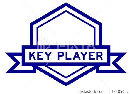 Vintage blue color hexagon label banner with word key player on white background 118585022