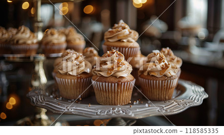 Cupcakes with salted caramel buttercream, sea salt flakes, and caramel drizzle 118585335