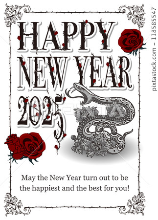 2025 New Year's Card "Gothic Design" Happy New Year English inscription pattern 118585547