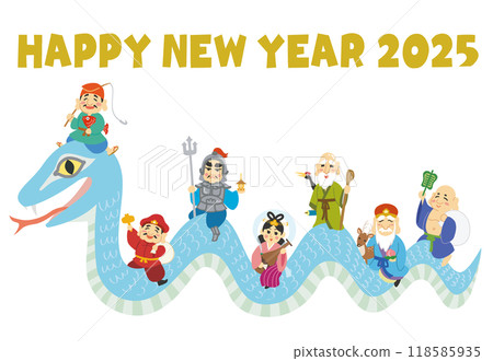 New Year's card illustration Year of the Snake Seven Lucky Gods HAPPY NEW YEAR 118585935