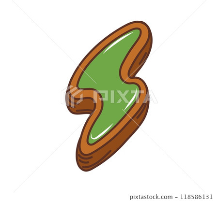 Cartoon groovy Irish cookie, saint Patrick day lightning flash holiday pastry dessert. Isolated vector sweet delightful Ireland treat in shape of thunder bolt with green glaze or icing and biscuit Cartoon groovy Irish cookie, saint Patrick day lightning flash holiday pastry dessert. Isolated vector sweet delightful Ireland treat in shape of thunder bolt with green glaze or icing and biscuit 118586131