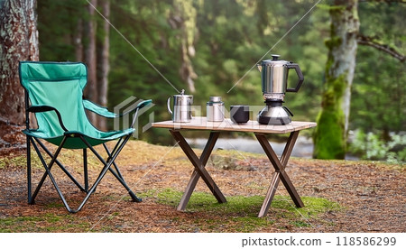 Minimalist Camping Coffee Set - Portable Coffee Maker Gas Stove Table Lamp Green 118586299