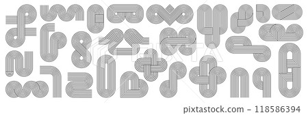 Geometric Zen arch line figures and stroke pattern shapes, vector abstract symbols. Minimal outline and linear Zen arch shapes of wave, curve zigzag and knit elements of Japanese Zen garden style Geometric Zen arch line figures and stroke pattern shapes, vector abstract symbols. Minimal outline and linear Zen arch shapes of wave, curve zigzag and knit elements of Japanese Zen garden style 118586394