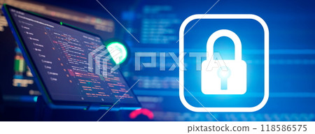 Writing programming functions on laptop. Big data and Internet of things trend. Writing programming functions on laptop. Big data and Internet of things trend. 118586575