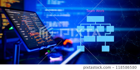 Writing programming functions on laptop. Big data and Internet of things trend. Writing programming functions on laptop. Big data and Internet of things trend. 118586580