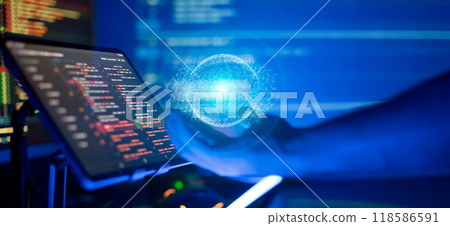 Project managers work new idea. Mobile app developer. Innovative startup project. 118586591