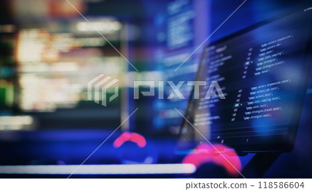 Coding script text on screen. Abstract computer script about big data and blockchain database. Coding script text on screen. Abstract computer script about big data and blockchain database. 118586604