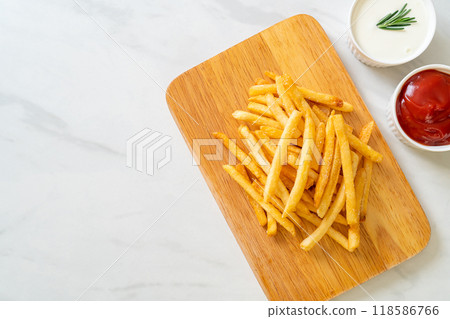 French fries with sour cream and ketchup French fries with sour cream and ketchup 118586766