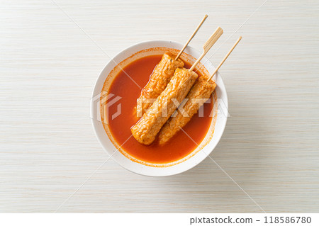 Omuk - Korean fish cake skewer in Korean spicy soup 118586780