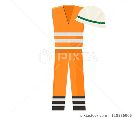 Safety vest, work pants and helmet. Vector illustration Safety vest, work pants and helmet. Vector illustration 118586906