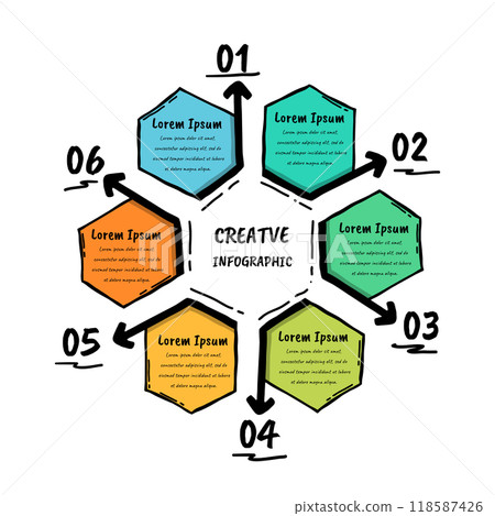 Infographic design Hand drawing style 6 option for Presentation infographic, Timeline infographics, steps or processes. 118587426
