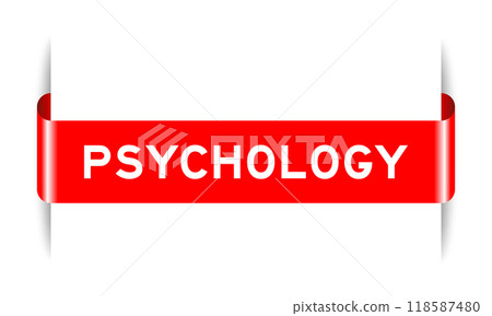 Red color inserted label banner with word psychology on white background 118587480