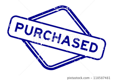 Grunge blue purchased word rubber seal stamp on white background 118587481