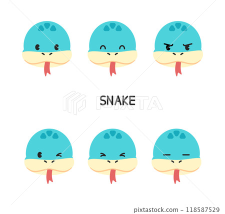 Snake character face illustration with various facial expressions Snake character face illustration with various facial expressions 118587529