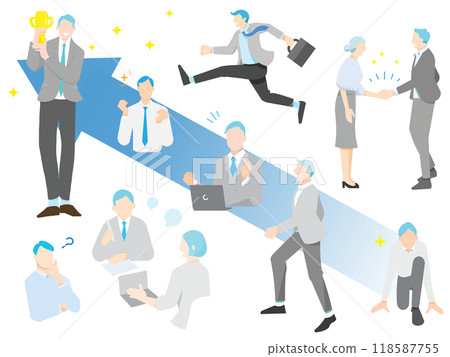 Job hunting - Job success - Employment - Set of businessmen on the path to success - Vector simple illustration set Job hunting - Job success - Employment - Set of businessmen on the path to success - Vector simple illustration set 118587755