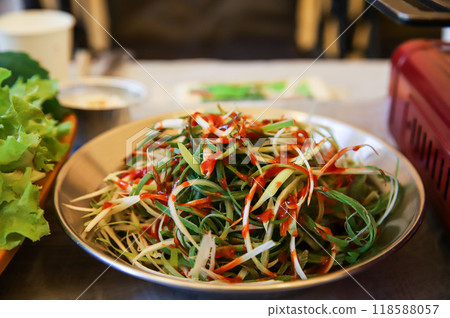 Korea style Spring Onion Salad. spicy sald 118588057