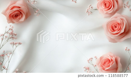 Elegant pink roses with delicate accents against a soft gray background in springtime bloom 118588577