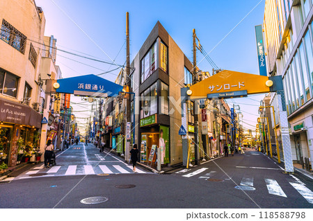 Yokohama cityscape, Japan, September. In front of Tokyu Railway's Hiyoshi Station. Views of Hamagin Street and Sun Road. 118588798