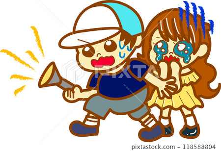Boy and girl shining a flashlight Boy and girl shining a flashlight 118588804