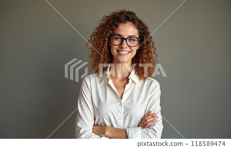A Smiling Professional Woman Dressed in Casual Attire, Radiating Confidence and Charm A Smiling Professional Woman Dressed in Casual Attire, Radiating Confidence and Charm 118589474