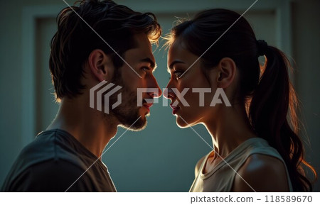 A Beautiful Intimate Moment Shared Between Two Lovers, Captured in a Stunning Silhouette 118589670