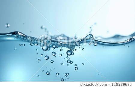 A wave of water moving with bubbles rising and emerging from it A wave of water moving with bubbles rising and emerging from it 118589683