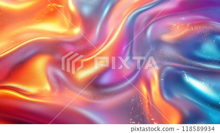 This is a detailed closeup image of a vibrant, colorful satin fabric 118589934