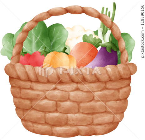 Vegetables in a wicker basket watercolor illustration Vegetables in a wicker basket watercolor illustration 118590156